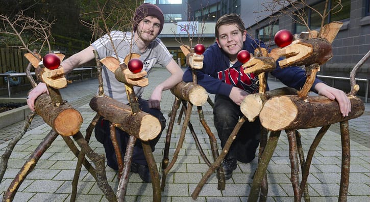 SERC students with hand crafted reindeer